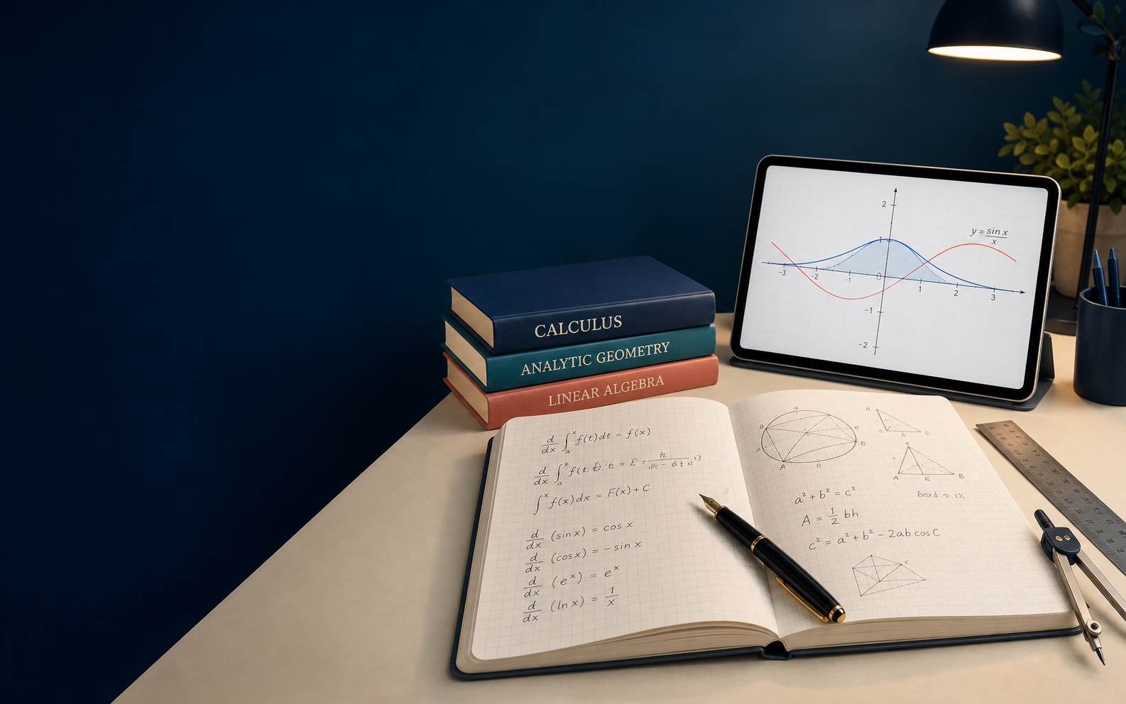 Mathematics notebook, graphs and structured study materials